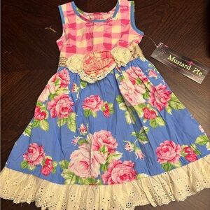 NWT Mustard Pie Olivia Pink and Blue Floral Kids Dress